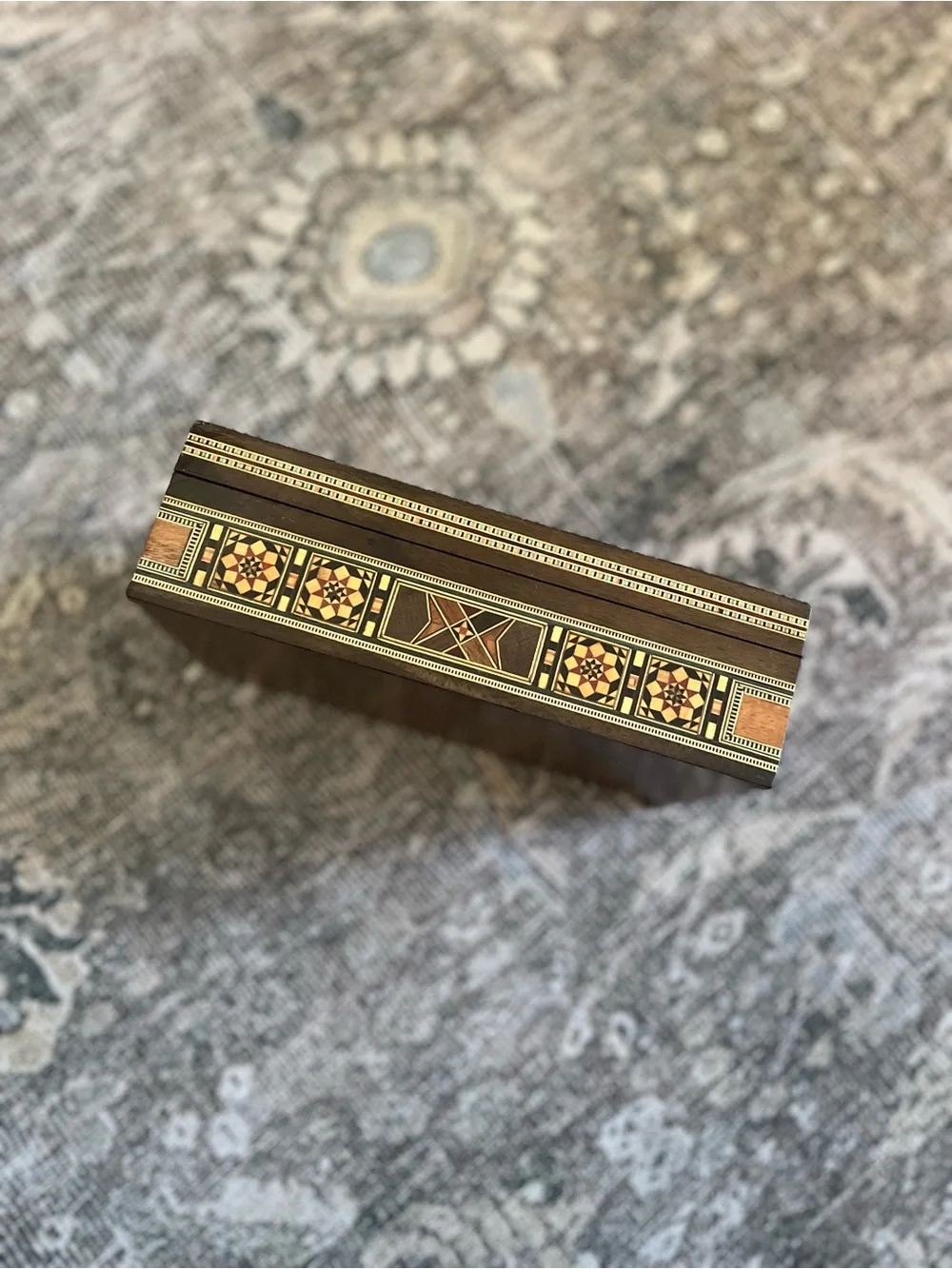 Syrian Marquetry Mosaic Jewelry Box Inlay Mother Of Pearl Walnut Trinket Box
